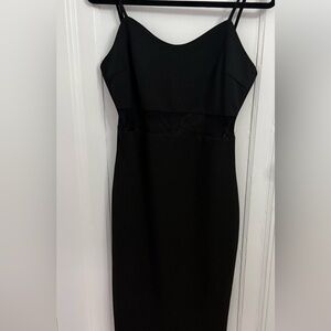 Lulu's Black Sleeveless Midi Dress with Sheer Waist Panel